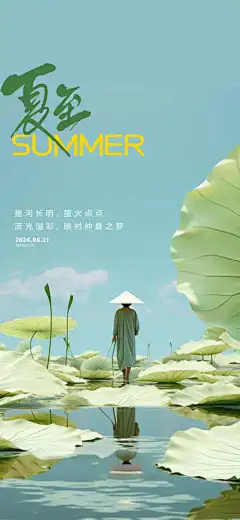 夏至湖面海报-节气,湖面,荷叶,夏至,海报