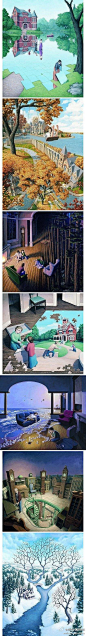 错视绘画大师—Rob Gonsalves作品。来自加拿大的现实主义画家Rob_Gonsalves拥有惊人的天赋以及技巧，他的错视绘图作品各位应该多少都有看过。错视指的是带有视觉欺骗的图像所引起的视觉错觉。 http://t.cn/zYfAD8v