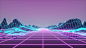 Photo retrowave horizon landscape with neon lights and low poly terrain. 3d rendering.