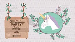 生日,独角兽,贺卡,可爱的,请柬,小马,自然美,动物,问候
