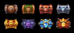 Reward assets : Cups, chests, rank and reward icons made for Heroes of Battle Cards game.Made of leather, wood, bronze, silver, gold, obsidian, diamond and lava