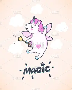 可爱的,独角兽,仙女服,贺卡,生日,请柬,粉色,问候,想象,庆祝