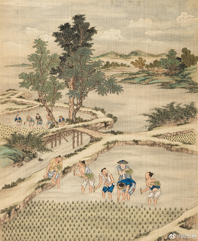书法绘画 | 清耕织图册 耕织图题材始于南宋，描写性别分工的古代农业社会，男耕女织各司其职。#遇见艺术##书画#