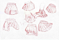 百褶裙绘画练习素材分享，裙子在不同动作中的褶皱变化，非常不错的练习参考，推荐给大家，转给需要的伙伴们吧~（作者：ゼロ（ぬんぬ） (3)