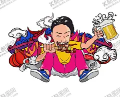美食插画啤酒烤串 【酷图网】美食,插画,啤酒,烤串,美食街,肉串,羊肉串,夜市