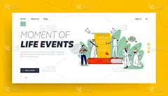 签署婚约登陆页模板。新婚夫妇快乐。妻子和丈夫，新郎和新娘角色的结婚登记。订婚仪式。直线人传病媒介说明