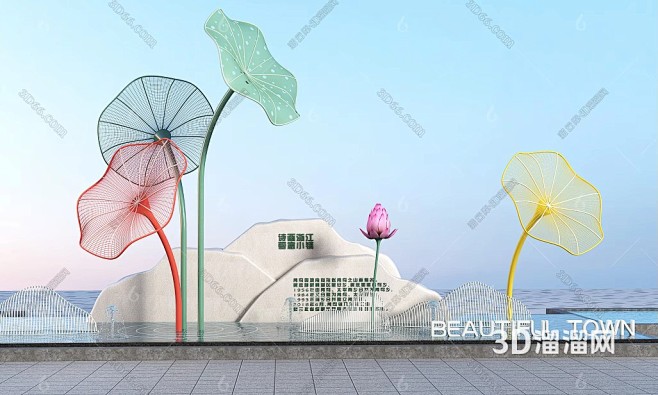 现代 城市雕塑 荷花雕塑小品3D模型