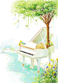 《我和你逆转时光》封面图-E.Pcat_E.Pcat,钢琴,树_涂鸦王国插画