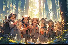春游露营秋游暑假孩子笑脸小孩露营郊游插画