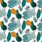 蓝色系蓝灰色热带雨林树叶造型纹理背景植物AI设计素材  (2)