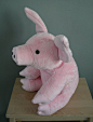 Pink pig plush, very soft and flexible, with weighed feet, made to order : Made to order, fabrication time three to four weeks.  Just look at that cute little piggy butt and curly tail! Who can resist that? This little pig is very soft and flexible, he ha