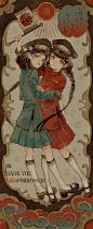 【日本插画师 壺也ﾃｨｱさ 一组暗黑暗血腥浓烈红华丽复古做旧传统日系浮世绘风插画设计】
（psuke2pop.jimdo.com） ​​​​