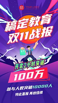 双十一教育行业销售喜报战报手机海报
