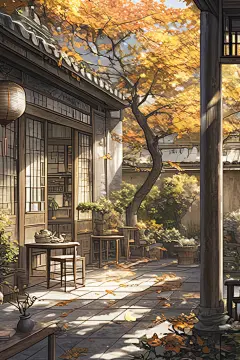 乡村建筑立秋插画设计