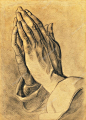 两个手在祈祷的姿势。铅笔素描