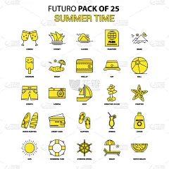 夏天,新的,黄色,图标集,饮料,游泳圈,悉尼,直的,设计