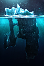Caustic Icebergs : Following a project for a client, which involved an iceberg, I wanted to create a series on this theme. I used Acropora ("a procedural voxel modeler" from Voxelogic) to generate several icebergs starting from the same base and