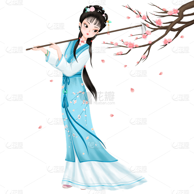 中国风人物插画贴纸-黛玉葬花