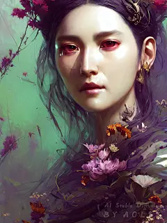 林中仙子花朵树木原画