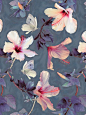 Butterflies and Hibiscus Flowers - a painted pattern - by Micklyn