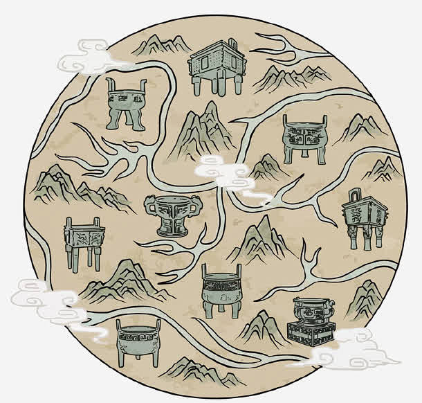 古代地图高清素材 中国风 云朵 卡通 古代 古风 地图 手绘 矢量地图 免抠png 设计图片 免费下载