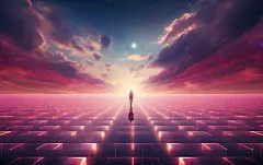 树木人物紫色背景海上岛屿素材图片