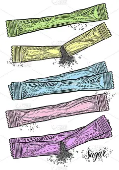 手绘糖包。小吃店小包孤立的白色背景。装饰性涂鸦矢量插图