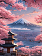 日本樱花富士山