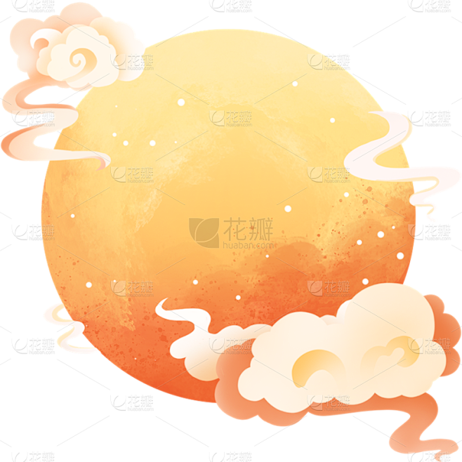 七夕通用圆月祥云场景组合贴纸元素素材