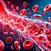 a picture of a blood cells with a red vein