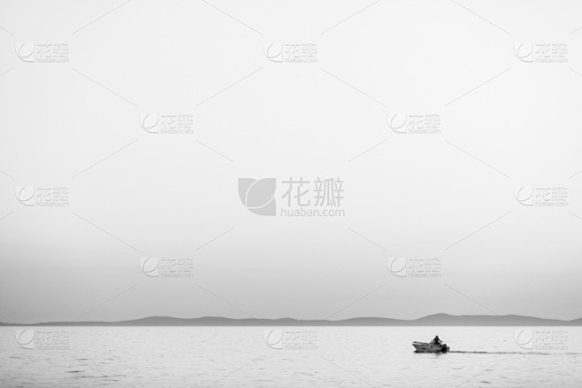 全景,船,渔夫,海洋,分离着色,自然,水...
