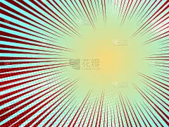 漫画抽象模板与黑暗射线和半色调幽默效果的绿色径向背景。