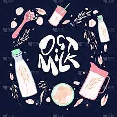 贺卡,牛奶,燕麦,绘画插图,新的,乱画,有机食品,文字,饮食