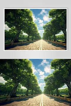 AI数字艺术美景马路街道林荫大道摄影图片-众图网