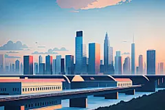 城市地标扁平风插画