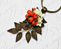 Rowan berry necklace. Red berries necklace. Fall leaves autumn necklace. Polymer clay jewelry. Artisan polymer clay floral pendant necklace