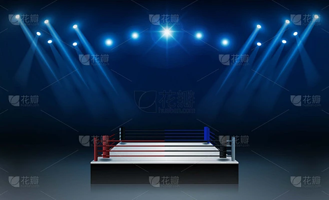 拳击擂台vs体育擂台和格斗比赛。战斗和比赛设计。向量照明素材-花瓣网