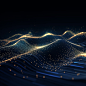Data technology futuristic illustration. Wave of bright particles. Technological 3D landscape. Big data visualization. Network of dots connected by lines. Abstract digital background. 3d rendering 8k, hyperealistic, dark blue