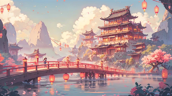 AI古风亭台楼阁建筑场景图集 影视游戏概念设定素材 背景插画设计-淘宝网-花瓣网