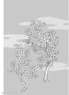 日本线描植物和花卉