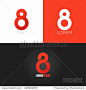 Number eight 8 logo design icon set background, red, black