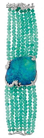  Opal bracelet in platinum with emerald beads and diamonds by Cartier