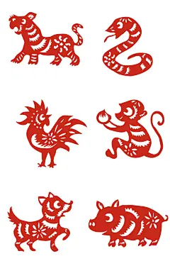 红色十二生肖剪纸手绘