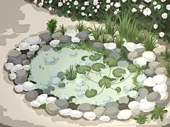 【治愈的花园】鱼池有鱼了（插画） - 小红书