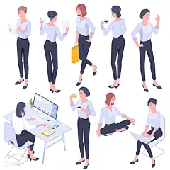 2.5D插画 女士白领商务职场工作 EPS源文件-2.5D插画-插画图形素材-酷图网