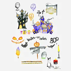 万圣节手绘建筑免抠素材 设计图片 免费下载 页面网页 平面电商 创意素材 png素材