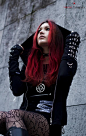 GOTH outfit, she's wearing a heartagram (representing HIM, love metal band from Finland)