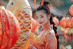 锦鲤春节汉服人物肖像摄影图
