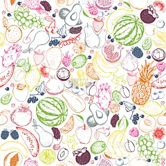 水果,轮廓,四方连续纹样,素食,食品,蓝莓,西瓜,壁纸,樱桃,梨