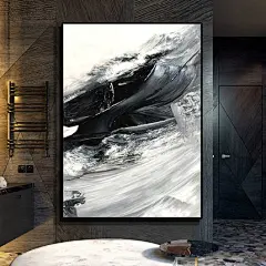 手绘黑色抽象油画  现代客厅卧室玄关过道简约唯美美式玄关装饰画